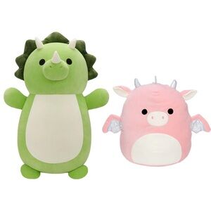 2 Huge Squishmallows Tristan Triceratops and Dakota Dragon Plushies 26” and 16”
